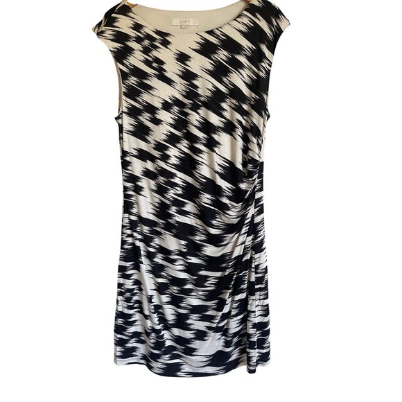 LOFT Size XL Black Cream Brush Strokes Abstract Print Shift Dress Sleeveless Str - Picture 1 of 8